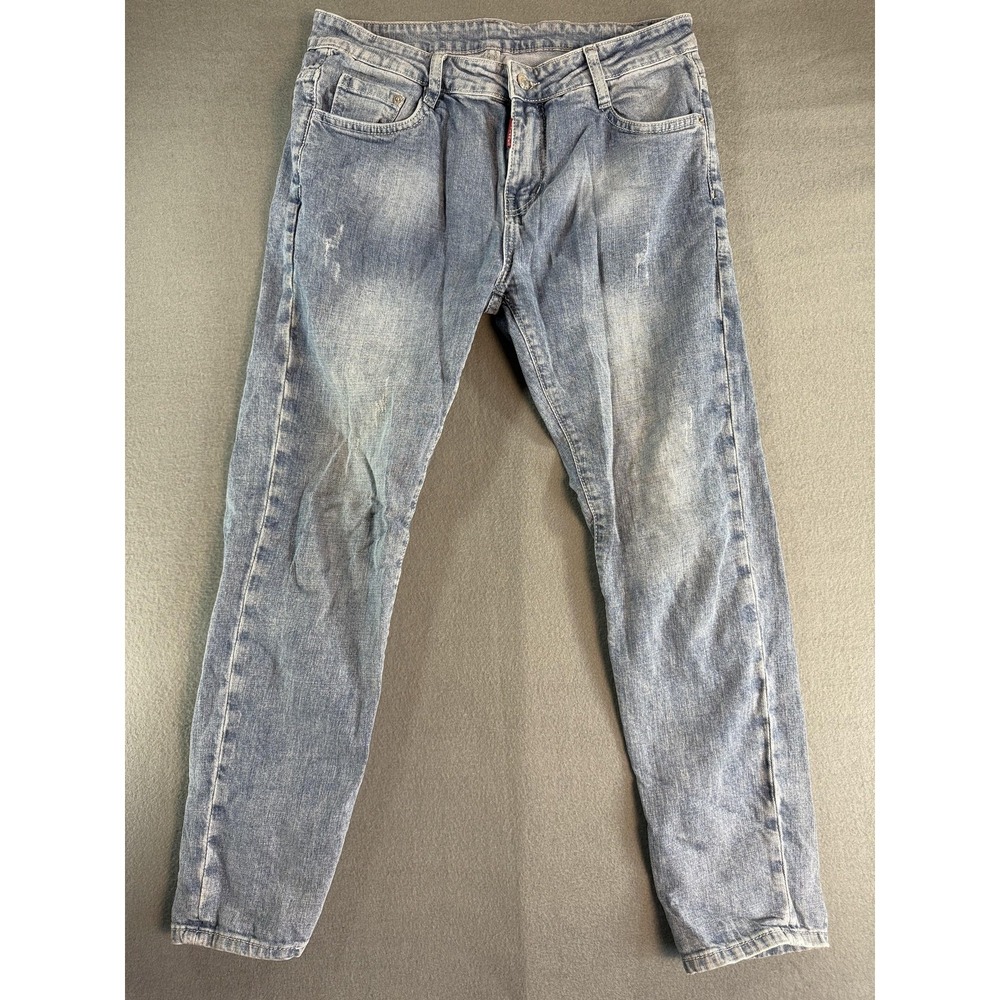 Dsquared2 1981‎ Jeans Mens 32x29 Light Wash Blue Slim Tapered Distressed Denim